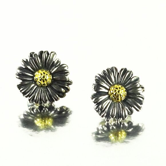 LAGOS HTF Daisy Collection Sterling Silver 750K Yellow Gold  Stud Earrings - Picture 2 of 8